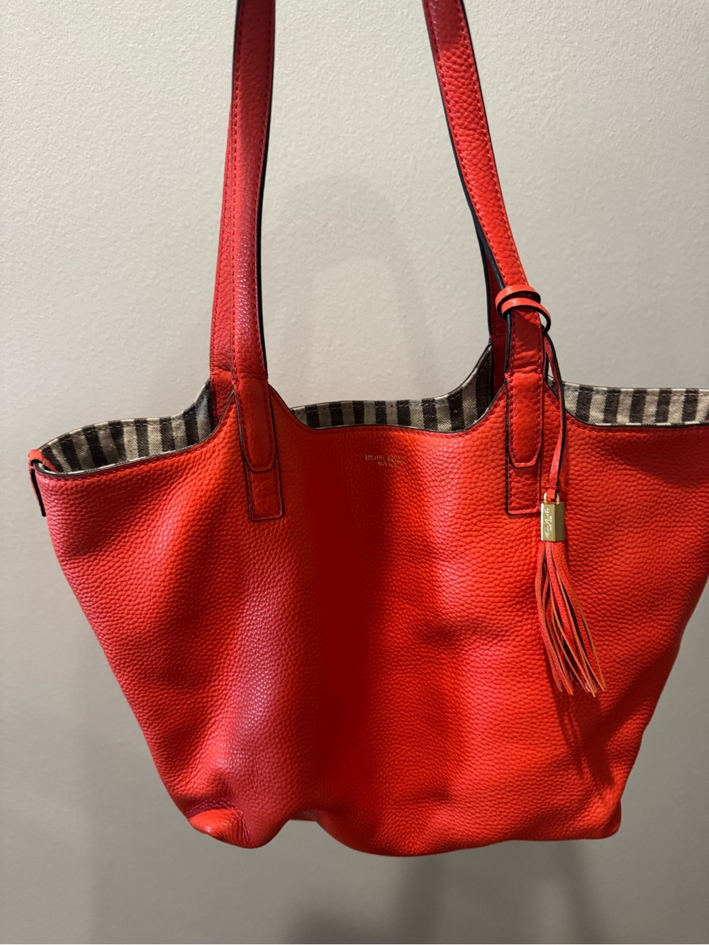 henri bendel Red Pebbled Leather Tassel Tote